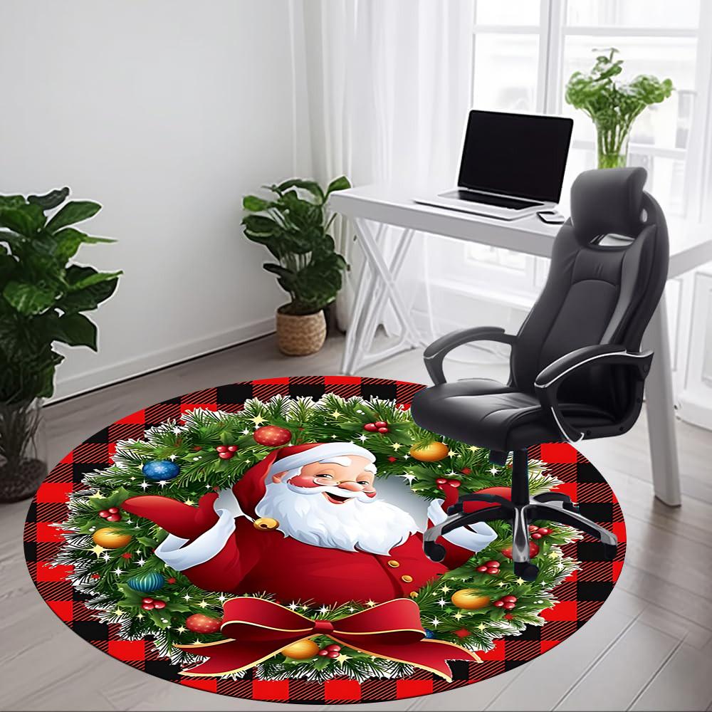 1pc Christmas Santa Claus Chair Carpet for Office, Round Non-Slip Durable Large Size Office Carpet, Suitable for Office, Beautiful Decoration