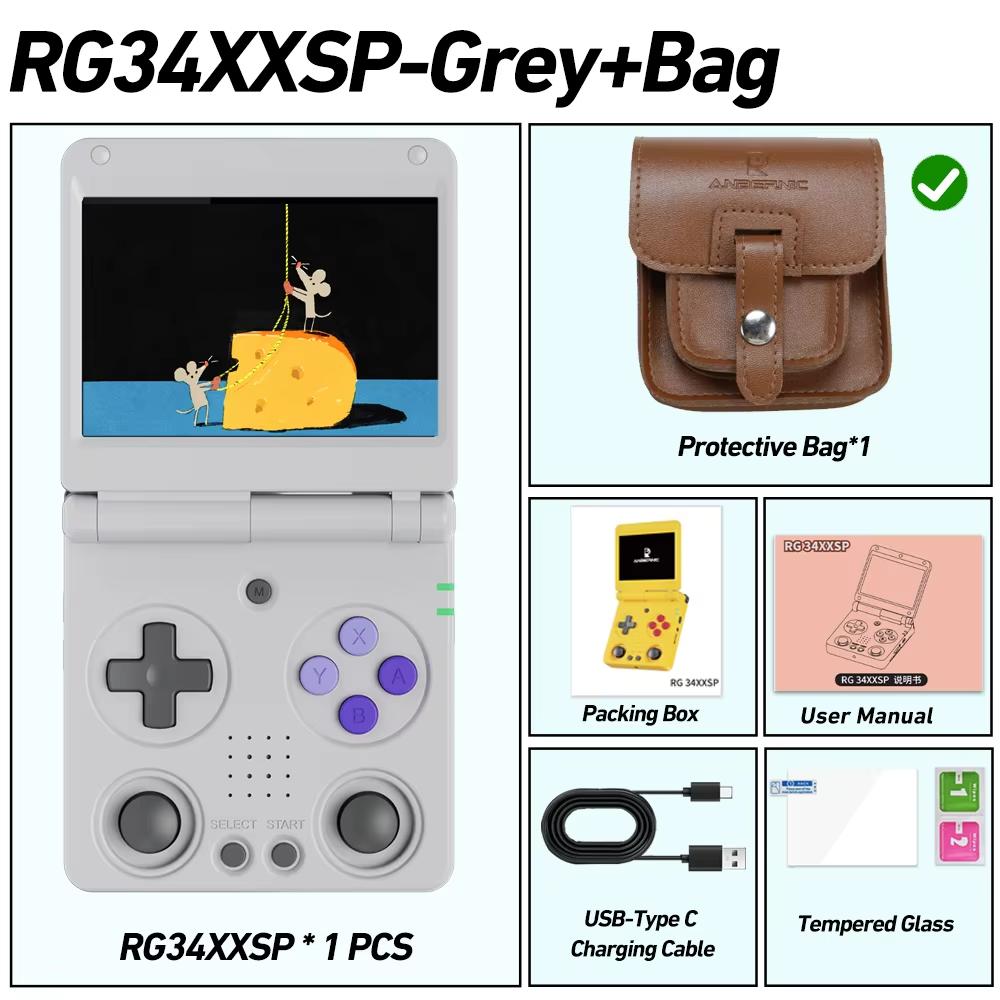 ANBERNIC RG34XXSP Складная портативная игровая консоль 3,4-дюймовый IPS-экран Linux 64-битный WIFI Складной ретро-видеоигровой плеер PSP 256 ГБ
