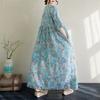 DIMANAF Plus Size 2025 Summer Long Dress Women Basic Linen Vintage O-Neck Beach Casual Dress Loose Dress Floral