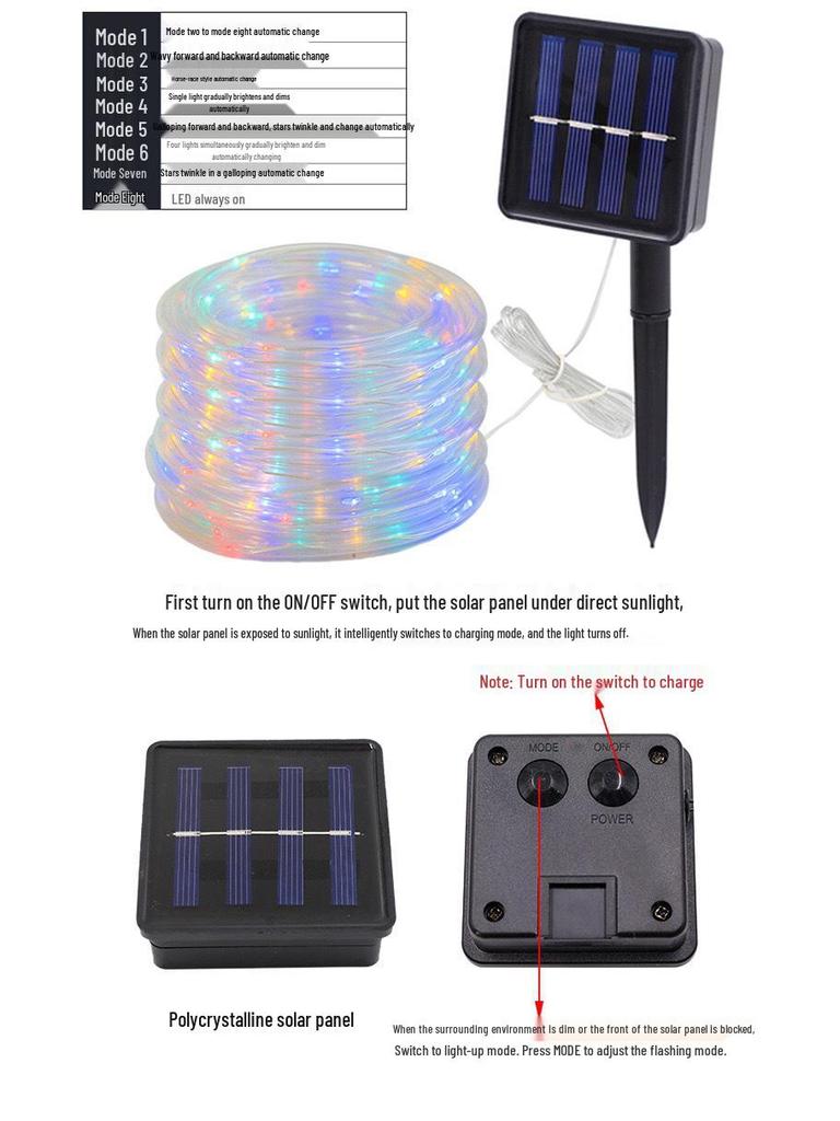 LED Solar Tube Fairy Lights, Copper Wire, Waterproof, Outdoor Christmas Courtyard Decoration