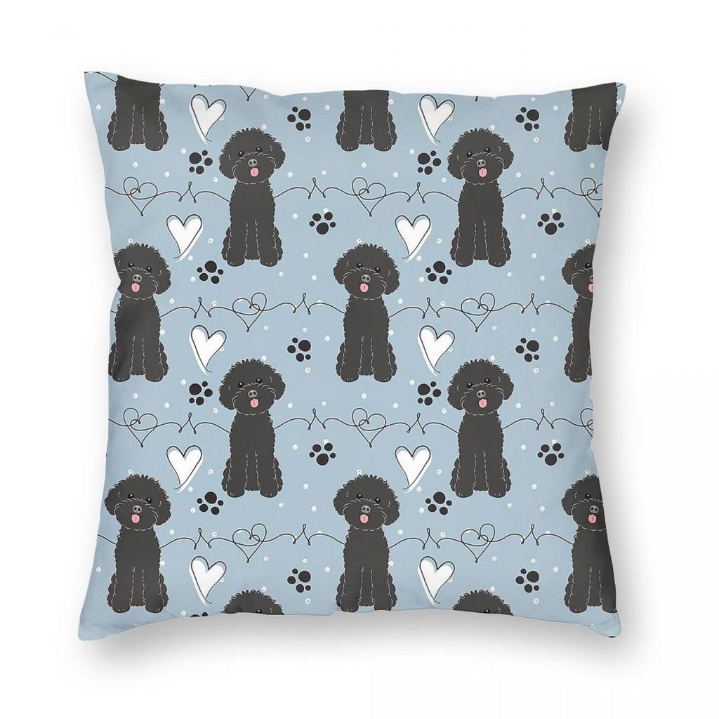 Love Black Toy Poodle Square Pillowcase Polyester Linen Velvet Printed Decorative Throw Pillow Case Bed Cushion Case Wholesale