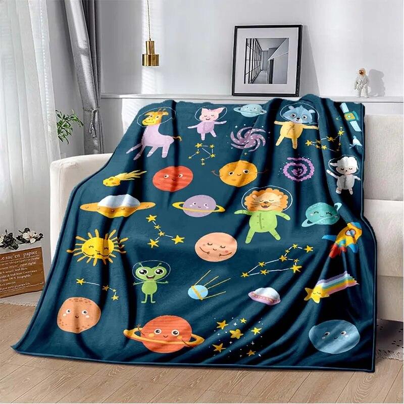 Фланелевое одеяло с 3D принтом космических животных, универсальное праздничное подарочное одеяло, теплые и мягкие одеяла на все сезоны