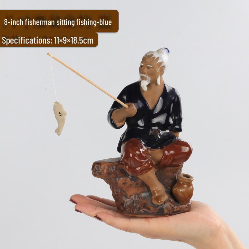 Jiang Taigong Fishing Ceramic Bonsai Rockery Decoration For Aquariums