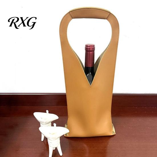 Foldable Wine Storage Bag Faux Leather Tote Bag, Portable Carrier Pouch, Waterproof Durable Single Bottle Holder Protector Sleeve for Champagne Beer