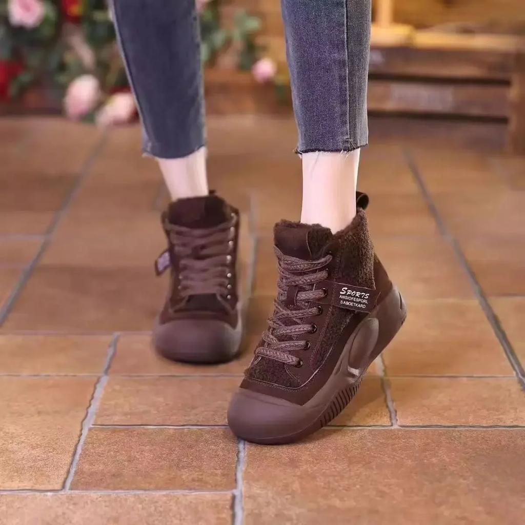 2025 Autumn/Winter New High Lift Cotton Boots with Velvet Warmth Thick Bottom Snow Boots Outdoor Casual Non Slip Cotton Shoes