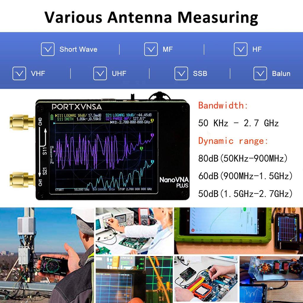 Новый обновленный NanoVNA 50 кГц - 2,7 ГГц Векторный анализатор антенной сети 2,8-дюймовый дисплей Измерение Коротких волн MF HF VHF UHF SSB Балун
