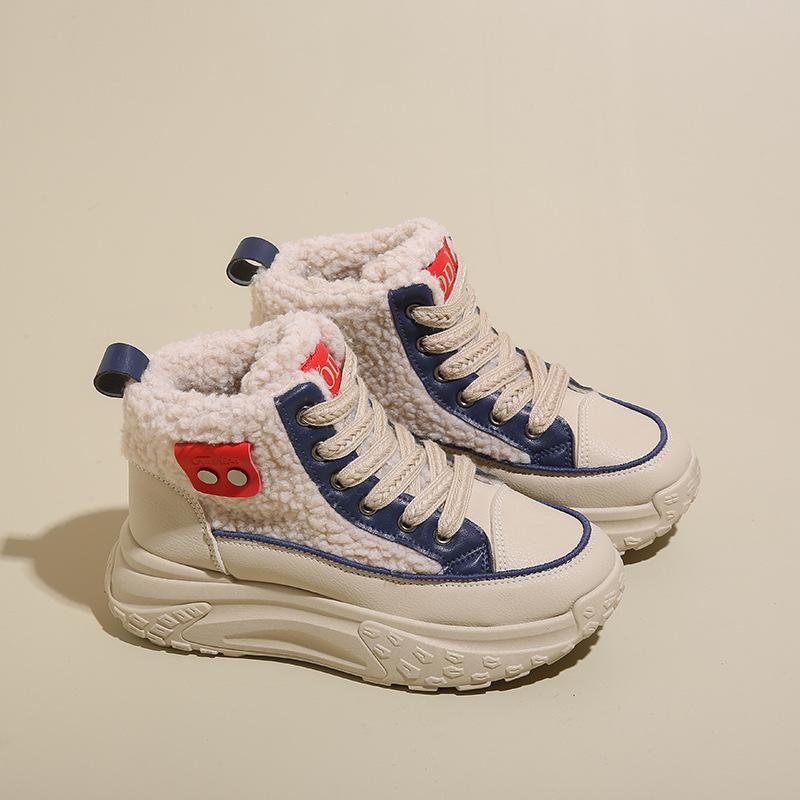 2025 зимние бархатные высокие кеды, новая корейская версия, ins, женские студенческие, увеличивающие рост, спортивные, утепленные, теплые хлопковые туфли