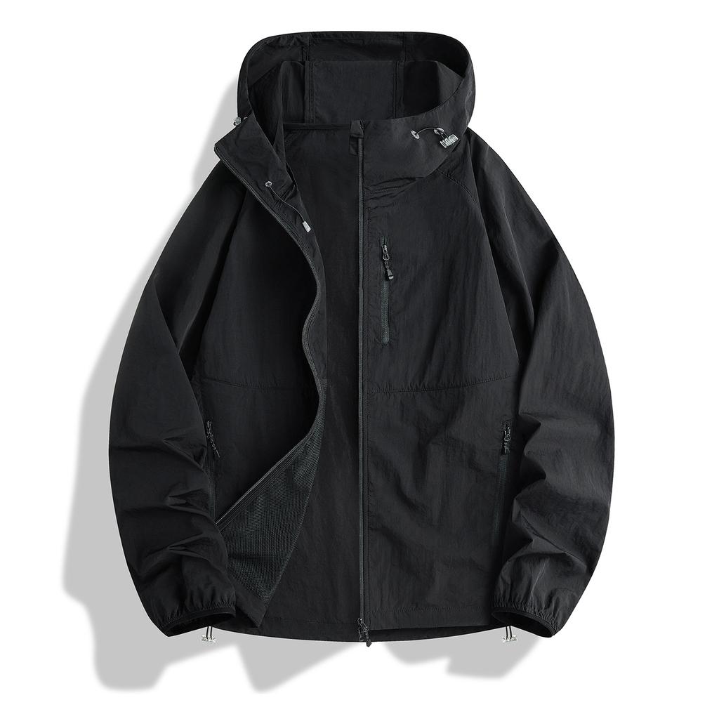 Summer sunscreen clothing Lightweight casual color contrast outdoor long-sleeved thin cool breathable cycling hooded sunscreen clothing
