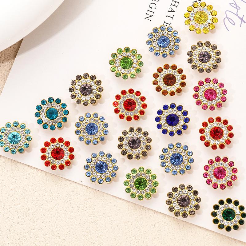 100pcs 14mm Round Plum Blossom Drill Triple Diamond Buckle Multicolor Flower Beads Round DIY Hair Accessories Colorful Double Layer Flower Rhinestones