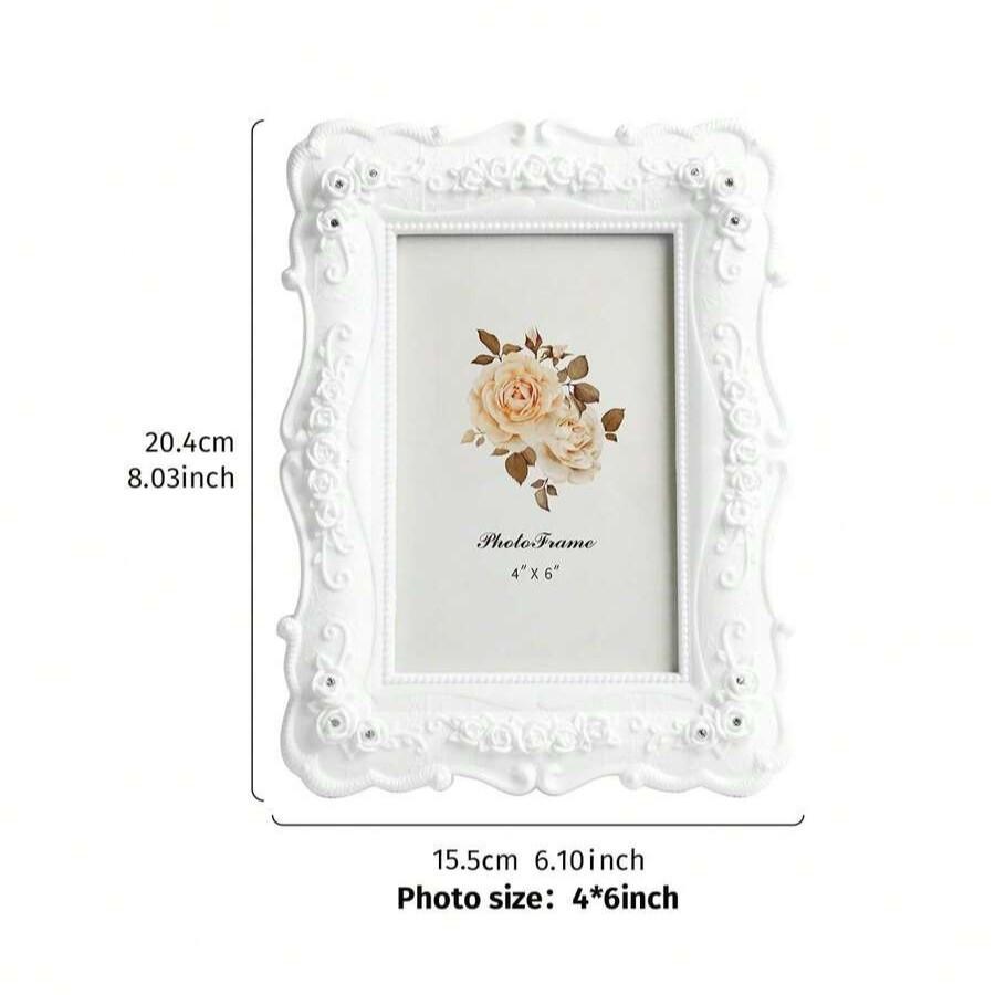 Vintage Resin Photo Frame With Gold Embossed Rose Pattern For Christmas And Anniversary Gifts