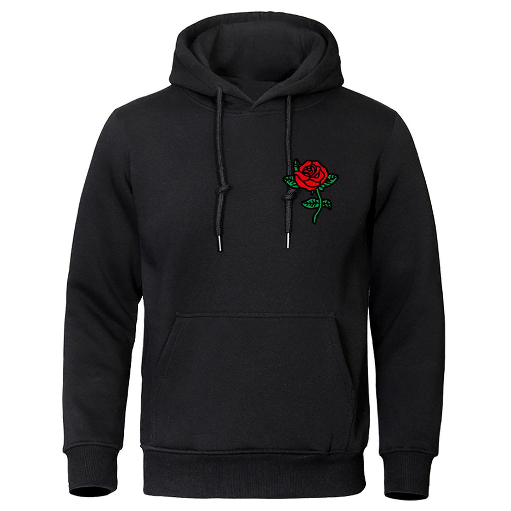 New Fashion Autumn New Fashion Hooded Rose Printed Elastic Top Pullover Casual Men's Hooded Sweatshirt Hip Hop Hoodie