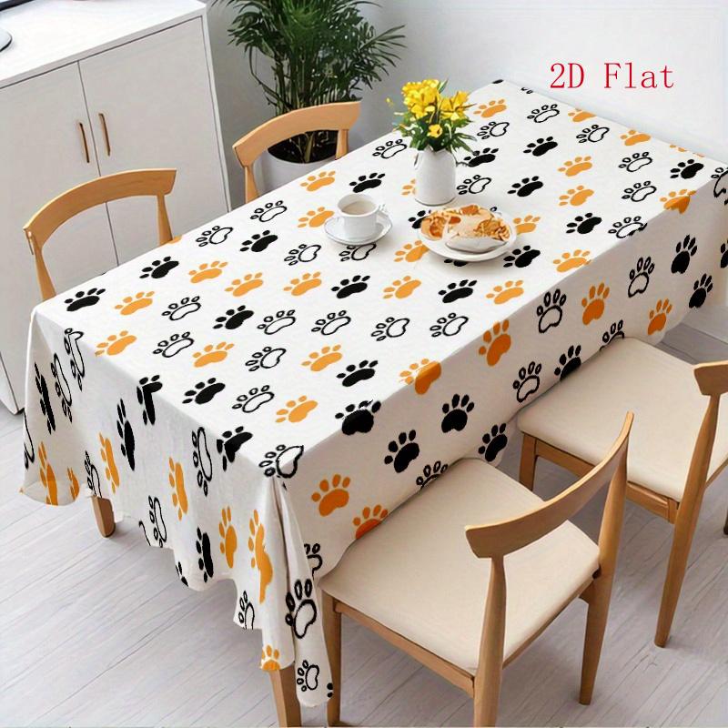 2D Flat 1pc-party Tablecloth, Black, White, and Orange Pet Paw Print Pattern Tablecloth, Perfect for Dining Tables, Coffee Tables, Desks, Party Table