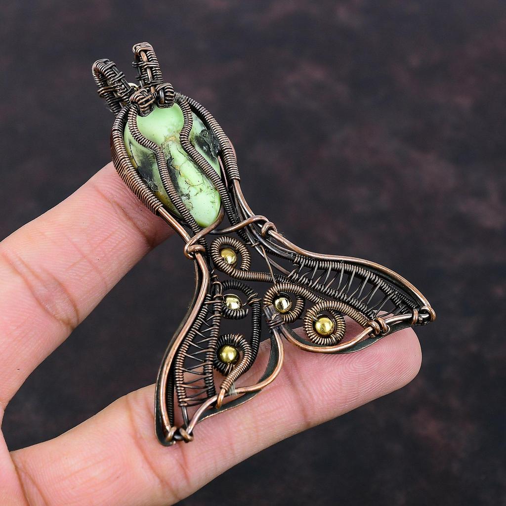Подвеска из лимонного хризопраза, медная проволока, обернутая ювелирными изделиями, подвеска из драгоценных камней, женская бижутерия, ручная работа, подвеска из медной проволоки, подвеска в виде рыбы для подарка