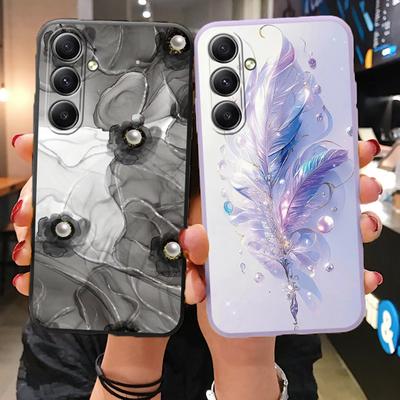 Фиолетовый чехол с перьями для iPhone Samsung A55 A35 S24 FE S25 Xiaomi Redmi Note 13 Pro 14C Huawei Honor противоударный бампер для телефона матовый чехол с защитой от царапин