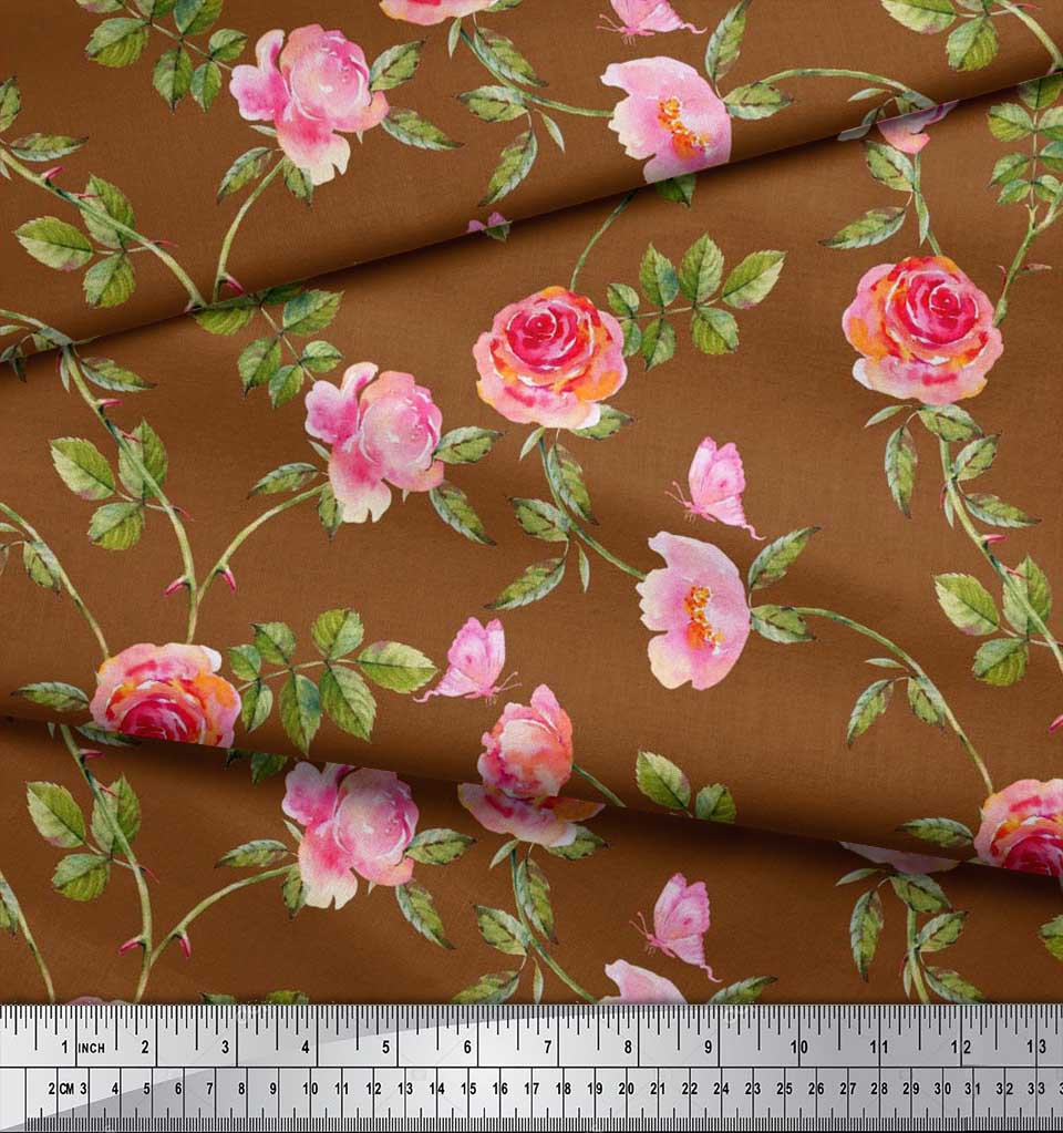 Soimoi Японская креп-сатиновая ткань с листьями, розами и пионами, ткань с цветочным принтом по метрам, 42 дюйма