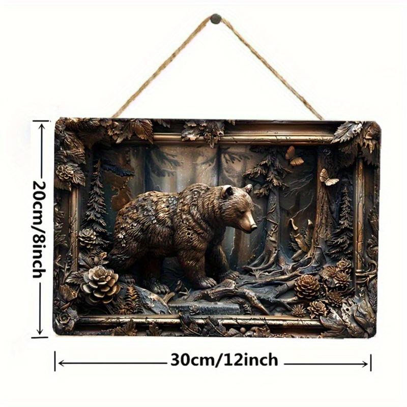 2D Flat Wooden Sign 30*20cm Rustic Bear Scene Wooden Wall Art, Vintage Wooden Decorative Sign for Home & Garden Decor, Farmhouse Wall, Animal-Themed
