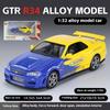 Модель легкосплавного автомобиля Nissan GTR-R34 в масштабе 1/32, светящиеся колеса и звуки двигателя, детская коллекционная гоночная игрушка, развлечение для фанатов гонок