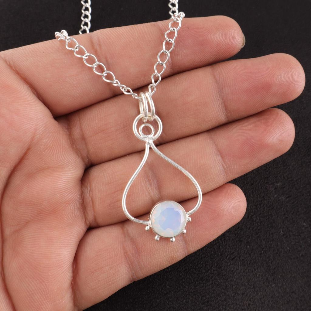 October Birth Milky Opal Gemstone Birthday Gift New Pendant 925 Sterling Silver PP-40-7