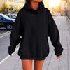 Women Fall Winter Hoodie with Big Front Pocket Oversized Mid Length Loose Top Pure Color Thick Thermal Sport Daily Casual Hoodie