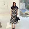 Женское 2025 Новое летнее повседневное клетчатое платье с коротким рукавом большого размера Базовое свободное длинное платье макси