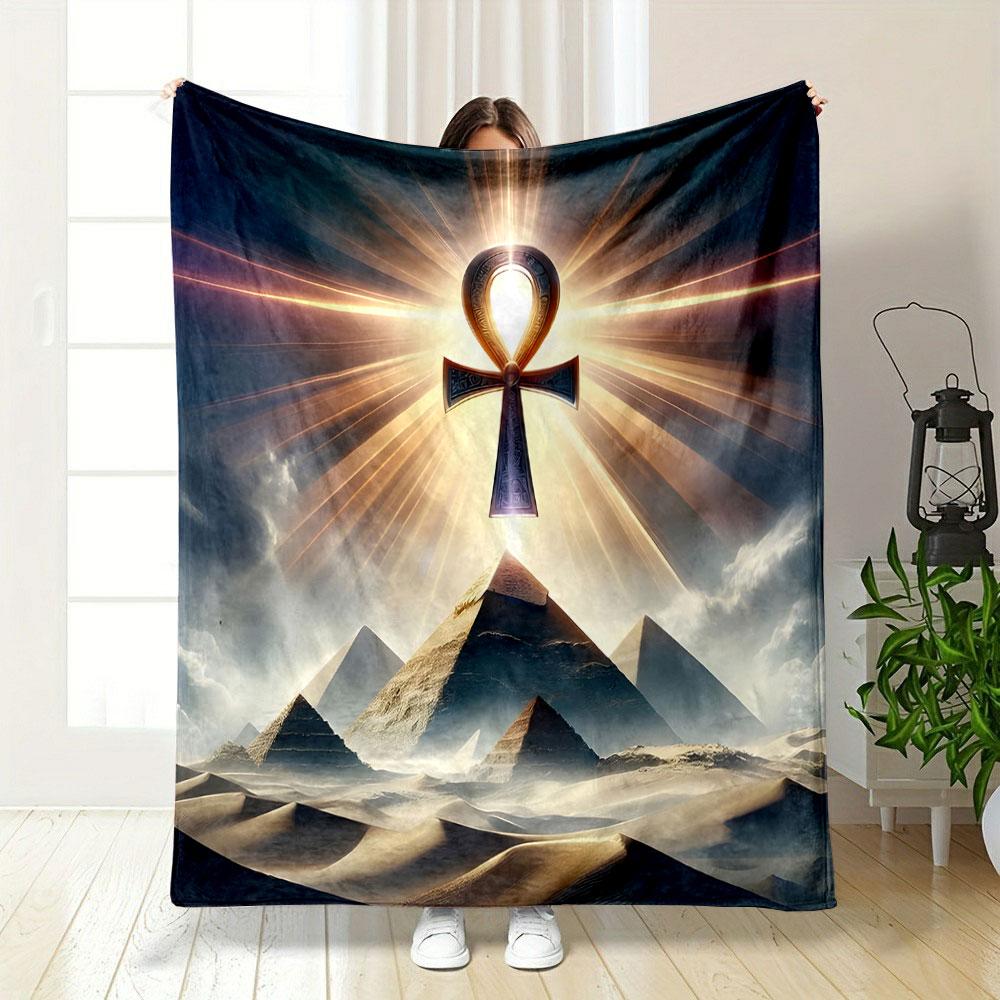 Ancient Ankh and Pyramids Design print blanket soft and cozy perfect for the living room bed sofa or a nap,gift