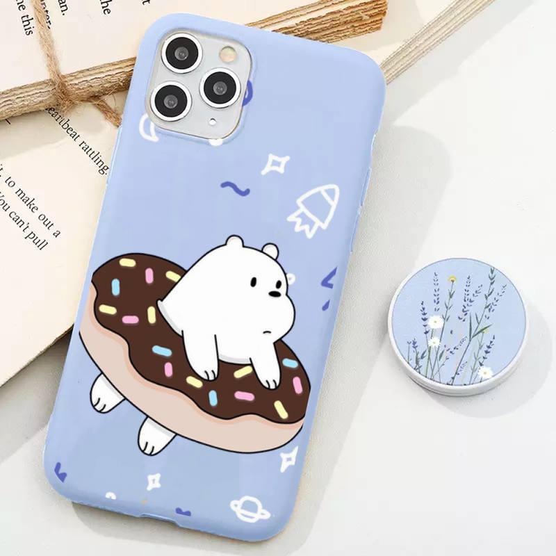 Чехол для телефона с изображением мультяшного аниме-медведя для iPhone 11 12 13 Mini Pro Xs Max 8 7 6 6S Plus X XR Solid Candy Color Case