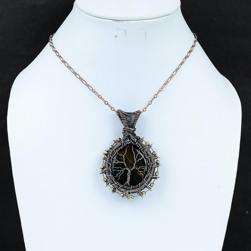 Древо жизни кровавый камень драгоценный камень чистая медная проволока обертка ручной работы уникальный ювелирный кулон