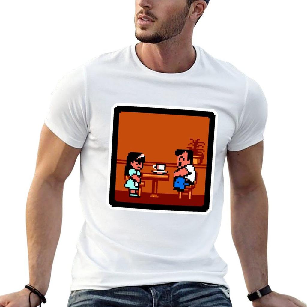 Classic Alex At The Restaurant Pixel Tshirt Active Sports Short Sleeve Cotton Shirt