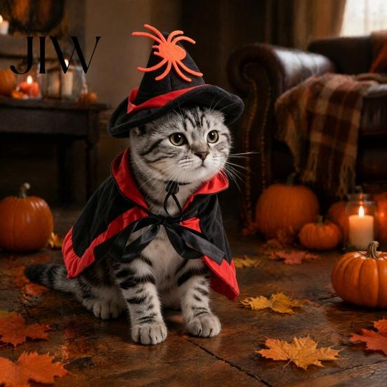 Pet Costume for Running Dogs 1 Set Halloween Cat Witch Costume, Black Cape And Wizard Hat, Moon Small Dog Outfit Star Cloak Pointed Hat