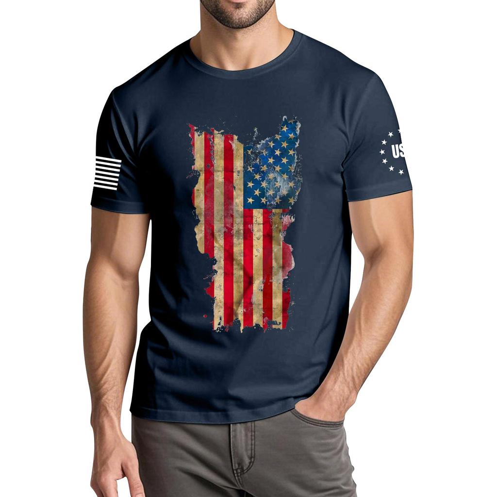 Мужская модная повседневная футболка с круглым вырезом и коротким рукавом с принтом «День независимости»
