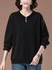 Plus Size Women's Autumn Long Sleeve Versatile Loose Turn-Down Collar T-shirt for Middle-Aged Moms