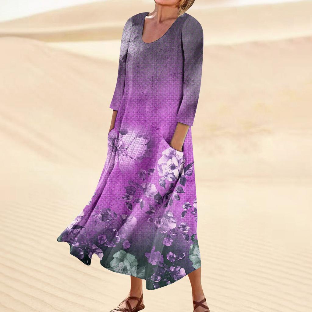 Платье для женщин, весеннее повседневное модное платье в стиле бохо с рукавами 3/4 для праздника, большого размера