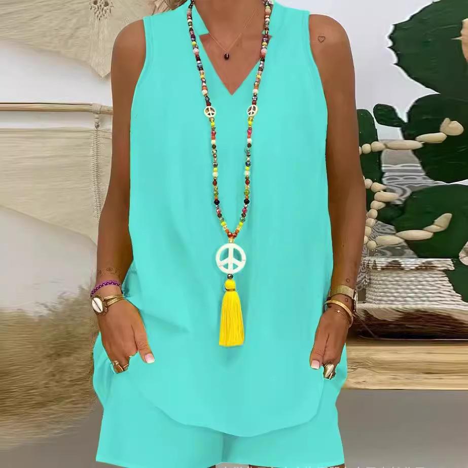 Женский повседневный комплект без рукавов со стойкой