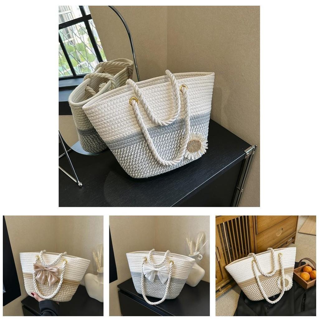 Large Woven Tote Bag For Women 2023 Summer Fashion Sunflower Handbag Casual Vacation Shoulder Bag