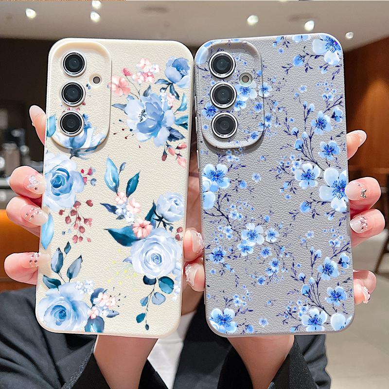 Чехол с рисунком из мультяшных цветов для Samsung S26 S25 Ultra S24 FE S23 Plus S22 S21 A15 A16 A17 A35 A36 A37 A54 A55 A56 A57 5G Кожаная текстура Мягкая крышка