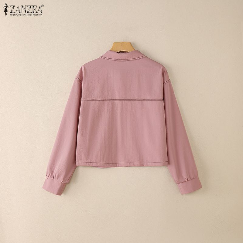 ZANZEA Женская повседневная блузка с отложным воротником и длинным рукавом