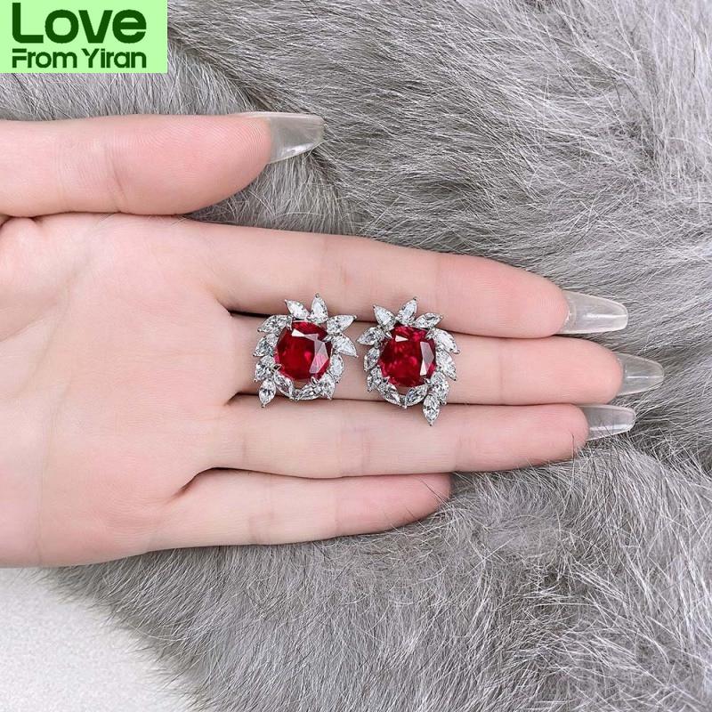 Серьги-гвоздики цвета S, Свадебные, Женские, Высококачественные, 10*11 мм, Красные, Серьги с бриллиантами высокой твердости