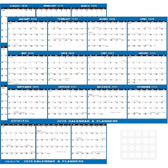 24" x 36" 2026 Wall Calendar Folded Wet & Dry Erase 12 Month Annual Yearly Wall Planner Vertical-Horizontal,Reversible, with Julian (24" x 36" 2026