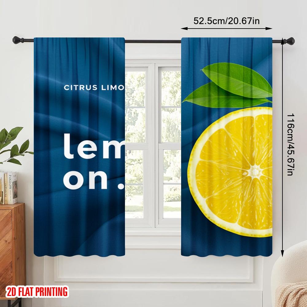 2pcs 2D Flat Printing Window Drapes Lemon Citrus Fresh Fabric Without Electricity Festive Wall Decor Perfect for All Season