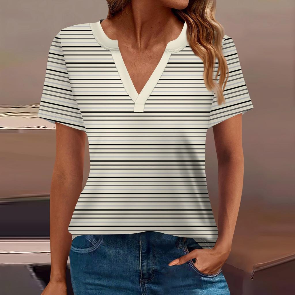 Женская футболка Футболка с принтом с коротким рукавом Повседневные выходные Мода Базовый топ с V-образным вырезом Обычный топ