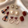 5 Pairs of Women's Fashion Earrings In Burgundy Faux Pearl Design, Suitable for Everyday Wear, Parties, Valentine's Day, or Birthday Gifts