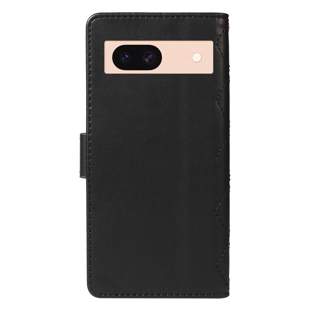 For Google Pixel 8a Case Wallet Rhombus Leather Phone Cover with Shoulder Strap,Wrist Strap