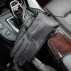 1 Pair Warm Lined Mens Black Leather Gloves with Cool Design for Winter, Men, Ideal Choice for Gifts