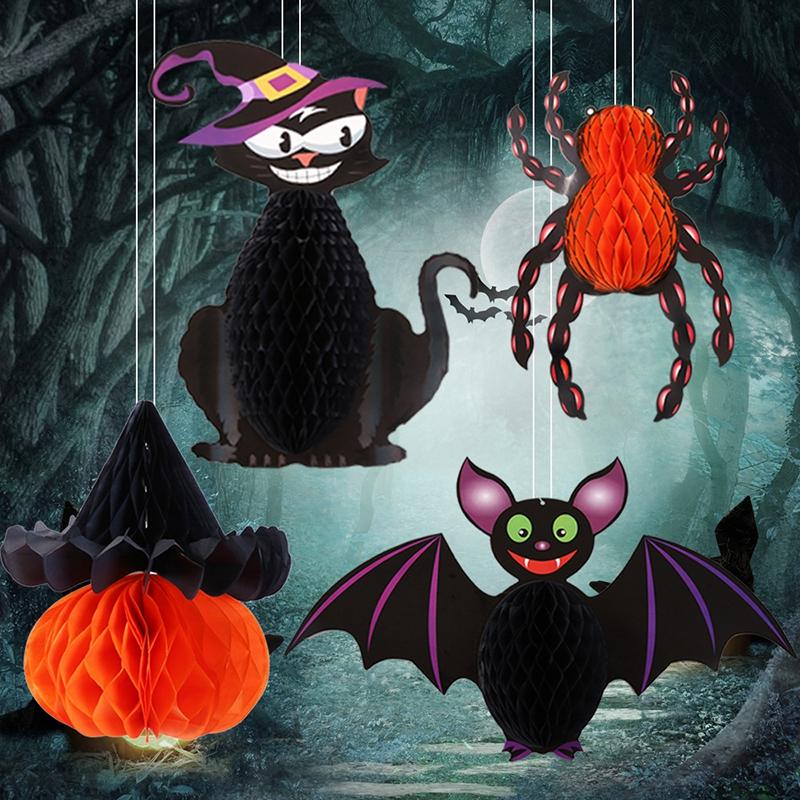 Halloween Decoration 3D Honeycomb Ball Pendant Party Background Wall Hanging Accessorie Halloween Pumpkin Spider Ghost Ornament