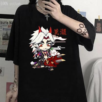 Футболка Genshin Impact Футболка Arataki Itto Футболки с игровой графикой Унисекс Kawaii Одежда для девочек Оверсайз Повседневные топы 100% хлопок