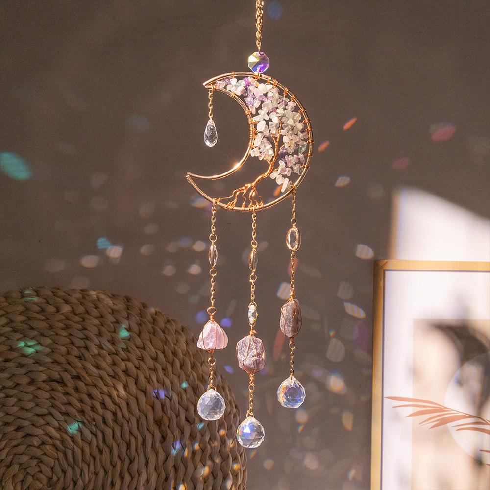 Hand-Woven Wind Chimes Life Tree Dream Crystal Wind Chime Crystal Stone Room Decoration Engraving Christmas