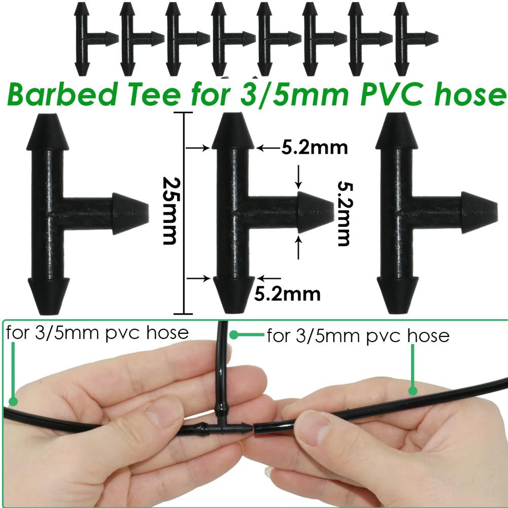 500-50PCS Plastic Barbed 3-Way Tee Connector for 3/5mm Tubing Watering Pipe Hose Couplings Micro Drip Irrigation Garden Tools