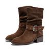 Fashion AIYUQI Women's Ankle Boots 2025 New Booties Women Pleated Western Cowboy Boots Female Large-Sized Mid-Calf Biker Boots