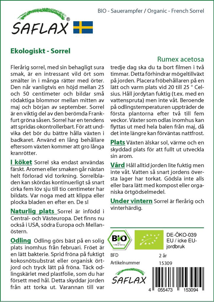 SAFLAX Garden in the Bag - Органический - Французский щавель - 400 семян - С субстратом в подходящем пакете - Rumex acetosa