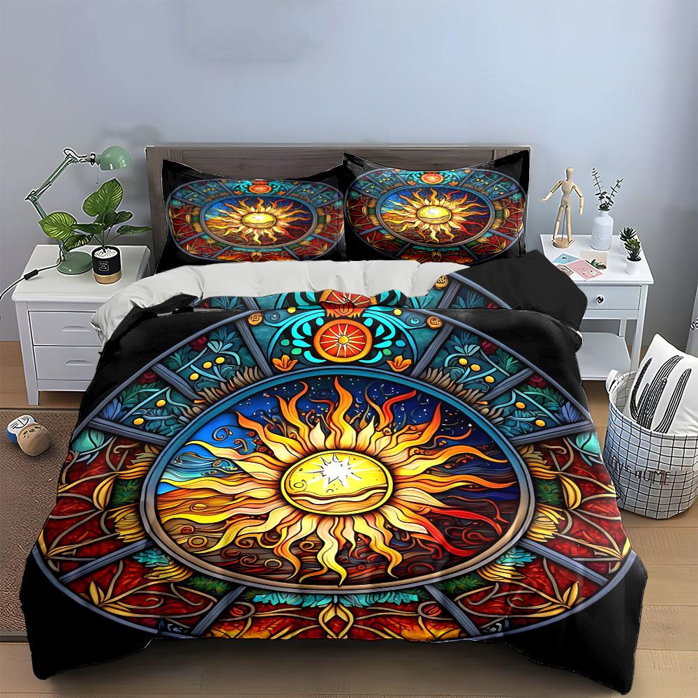 "Bohemian Sun Decor Set" Bedding Set with 1 Duvet Cover 2 Pillowcases Single Double King Queen, Gift